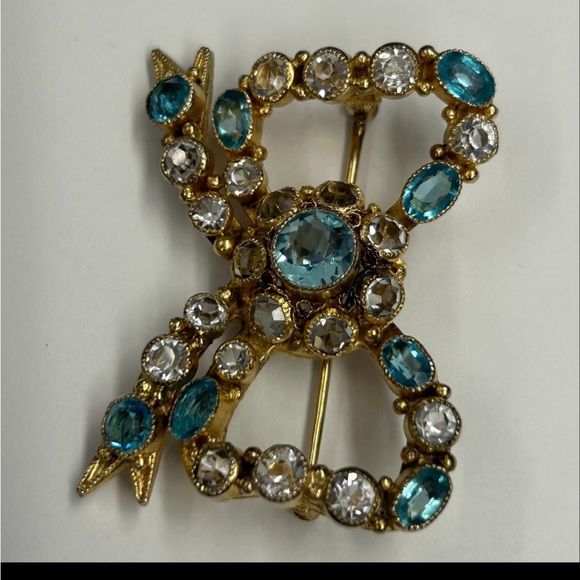 Vintage 1940’s HOBE clusters blue & white crystal bow tie brooch pin - Picture 8 of 10